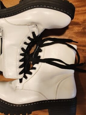 White Lace-Up Combat Boots for Women - Brand